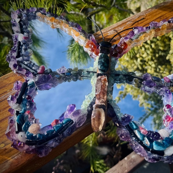 Terra Earth Goddess Butterfly Gemstone Encrusted Mirror - Picture 4 of 5